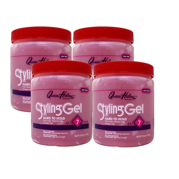 4 Pack - Queen Helene Hard to Hold Styling Gel, Firm Hold, Level 7, Alcohol-Free, Paraben-Free, 16 Ounce