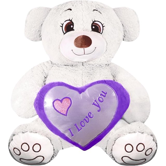 PELUCHERIA - Oso Rechoncho Blanco ILY con corazon Morado