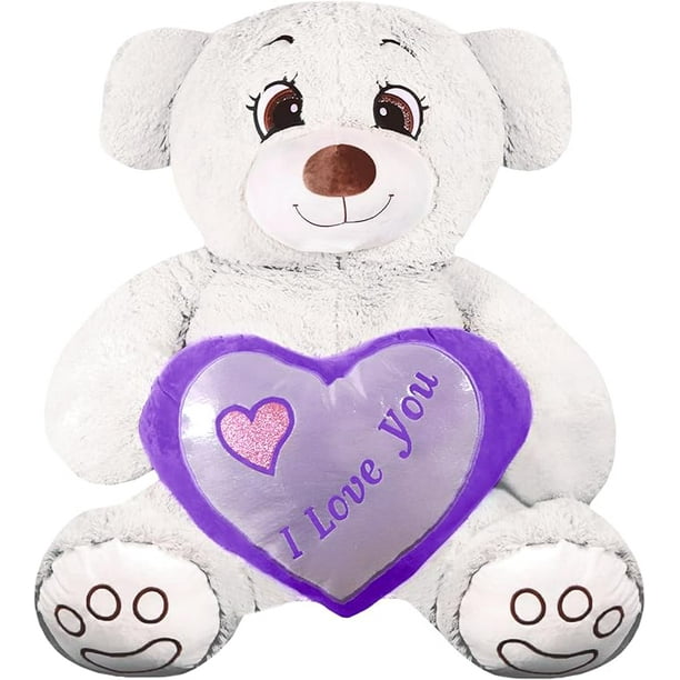 PELUCHERIA - Oso Rechoncho Blanco ILY con corazon Morado