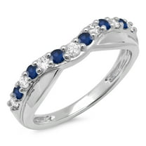 Dazzlingrock Collection 14K Blue Sapphire & White Diamond Ladies Anniversary Wedding Guard Contour Band, White Gold, Size 4.5