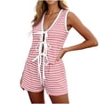 thumbnail image 2 of TaTaai Womens Two Piece Set Striped V Neck Sleeveless Up Tank Top with High Waist Bermuda Shorts Side Pocket Solid Soft Breathable Casual Outfit Gift, 2 of 6