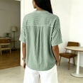 thumbnail image 6 of Womens Tops Elbow Length Sleeve Tshirts for Women Striped Printed Button Up Crew Neck Summer T-Shirts, 6 of 6