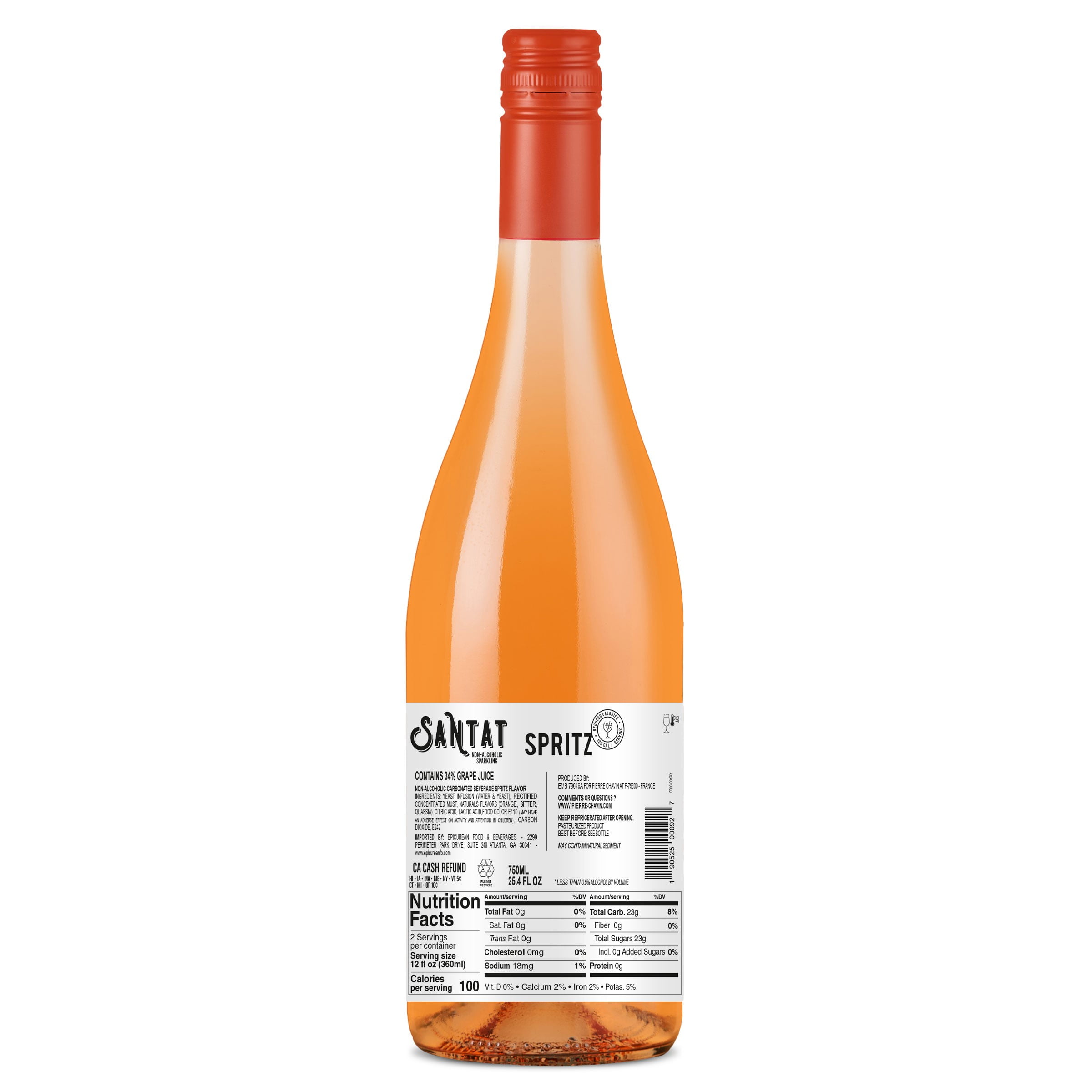 Santat Spritz | Sparkling Orange Bitter Apéritif Inspired by The Mediterranean | 0% ABV Non-Alcoholic Ready to Drink | 750ml | Imported from France (Pack of 6, 152.4, Fl Oz)