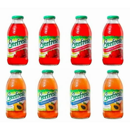 Dana-Market Variety Everfresh Juice 16 oz. (Pack of 8) Everfresh Cranberry Strawberry & Everfresh Premium Papaya