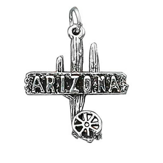 Sterling Silver 16" Unisex 1.5mm 3D Saguaro Cactus Wagon Wheel ARIZONA Sign Pendant Necklace