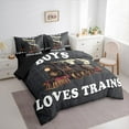 thumbnail image 3 of jejeloiu Boys Loves Trains Bedding Comforter Set 7pcs,Construction Vehicles Queen Bedding Sets,Black White Queen Sheet Sets For Teens,Super Cozy Room Decor Reversible, 3 of 8