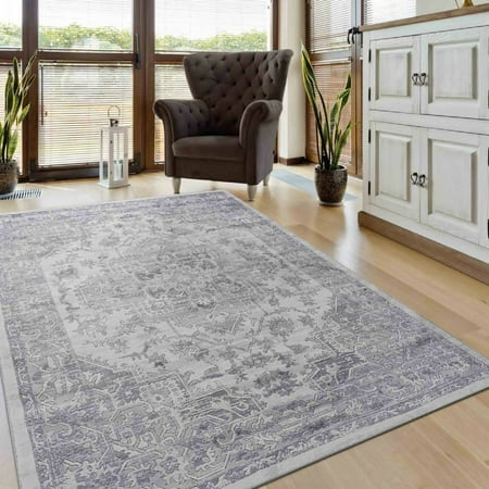 MARFI Collection  Stylish and Stain Resistant Area Rug for Home & Kitchen Decor  22901A-SILVER  Size (5 3   x 7 6  )