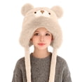 thumbnail image 2 of XIMIN Cute Cartoon Bear Ears Hat for Kid Girls Ear Protection Furry Faux Fur Beanie Hat kiing Climbing Hat Winter Fashion Warm Outdoor Ear Flaps Ski Hat, 2 of 4