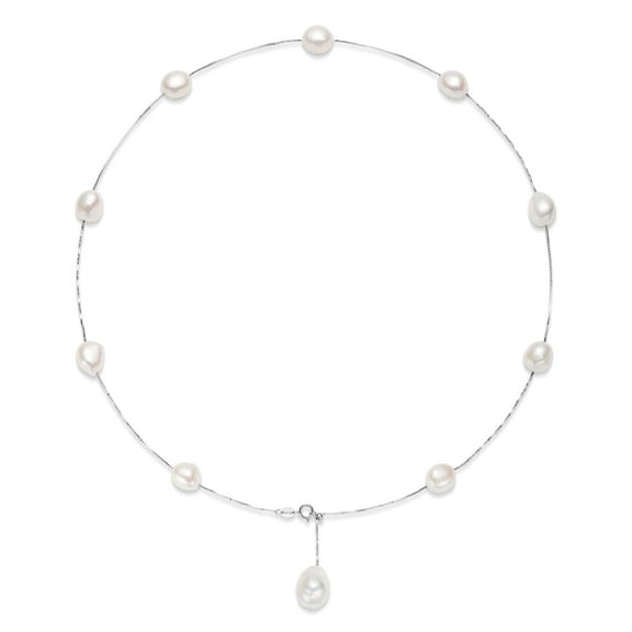 YAMI 8-9mm Baroque White Pearl Y Necklace for Women, Cultured Freshwater Pearls, Adjustable 925 Sterling Silver Chain, Elegant Jewelry Gift