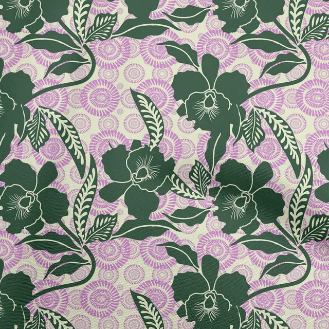 oneOone Velvet Dark Green Fabric Asian Floral Craft Projects Decor Fabric Printed By The Yard 58 Inch Wide