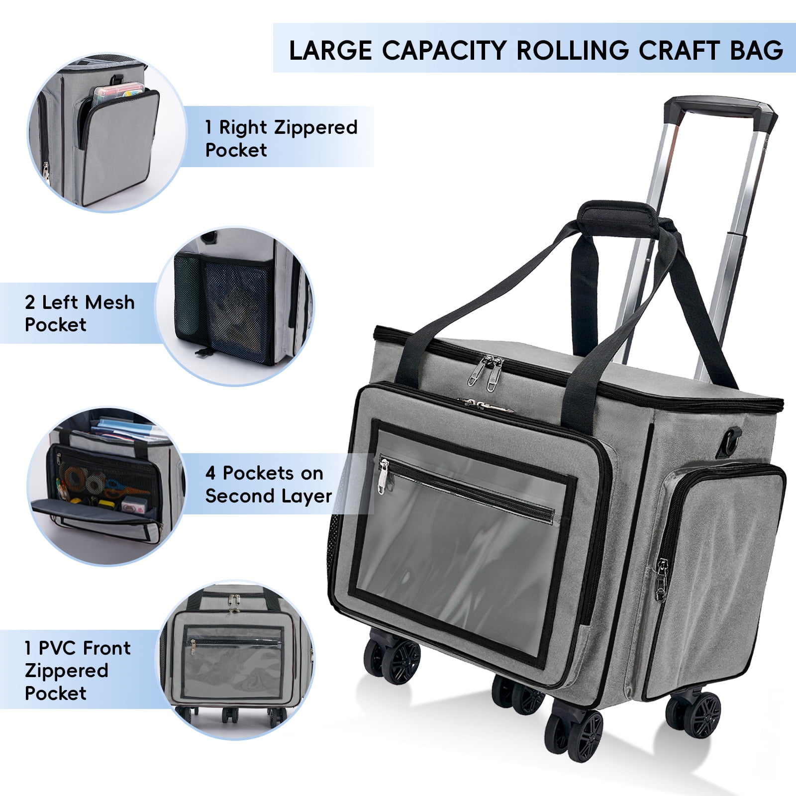 Fegat Rolling Craft Bag,Large Scrapbook Sewing Machine Tote Bag,Roller with Laptop Compartment,Detachable Cart,Sewing Accessories Tote for Women,Craft,Teaching,Office
