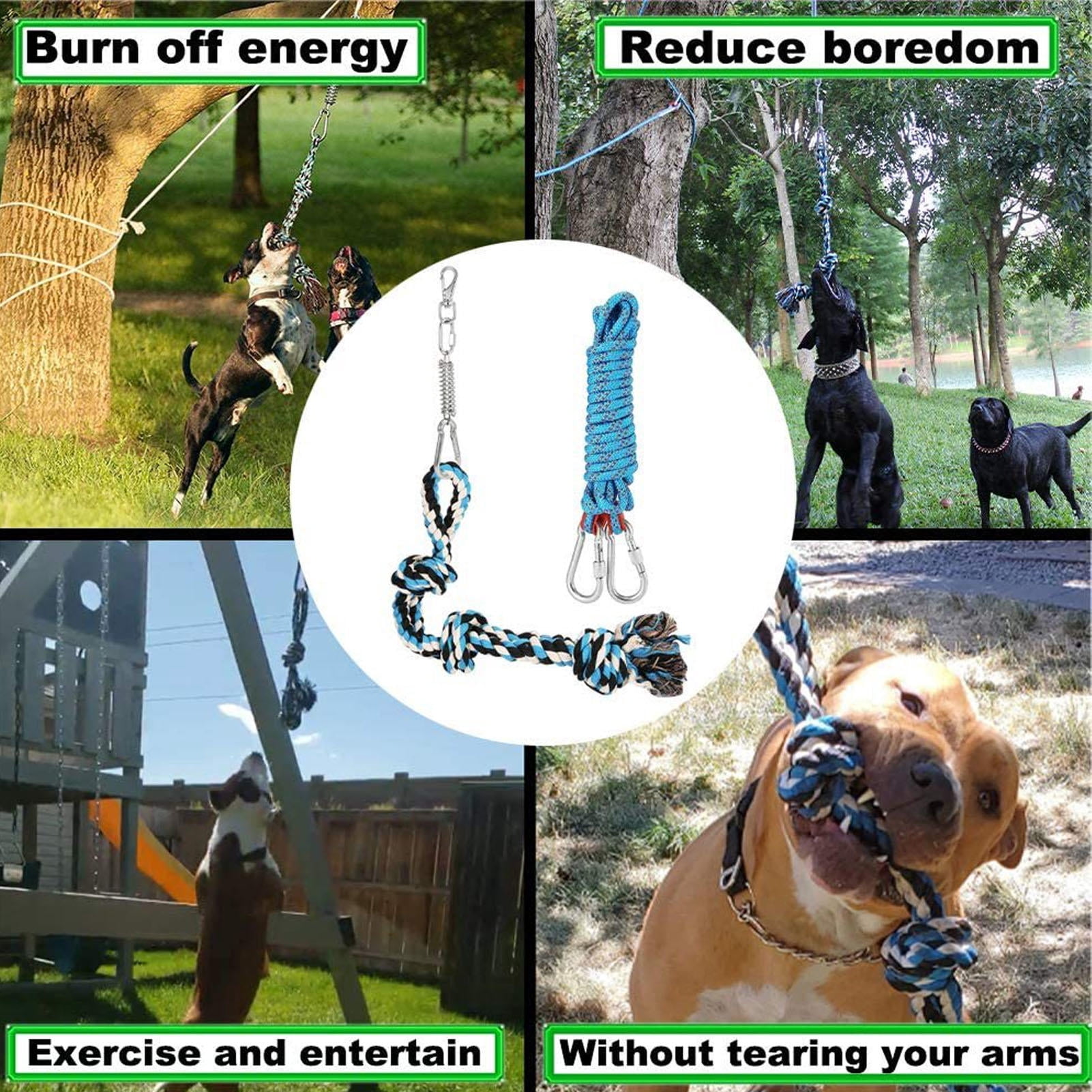 BOKYAN 360° Rotating Spring Pole Dog Toy – Durable Stainless Steel & Dual Cotton Rope for Indoor/Outdoor Muscle Building & Interactive Play