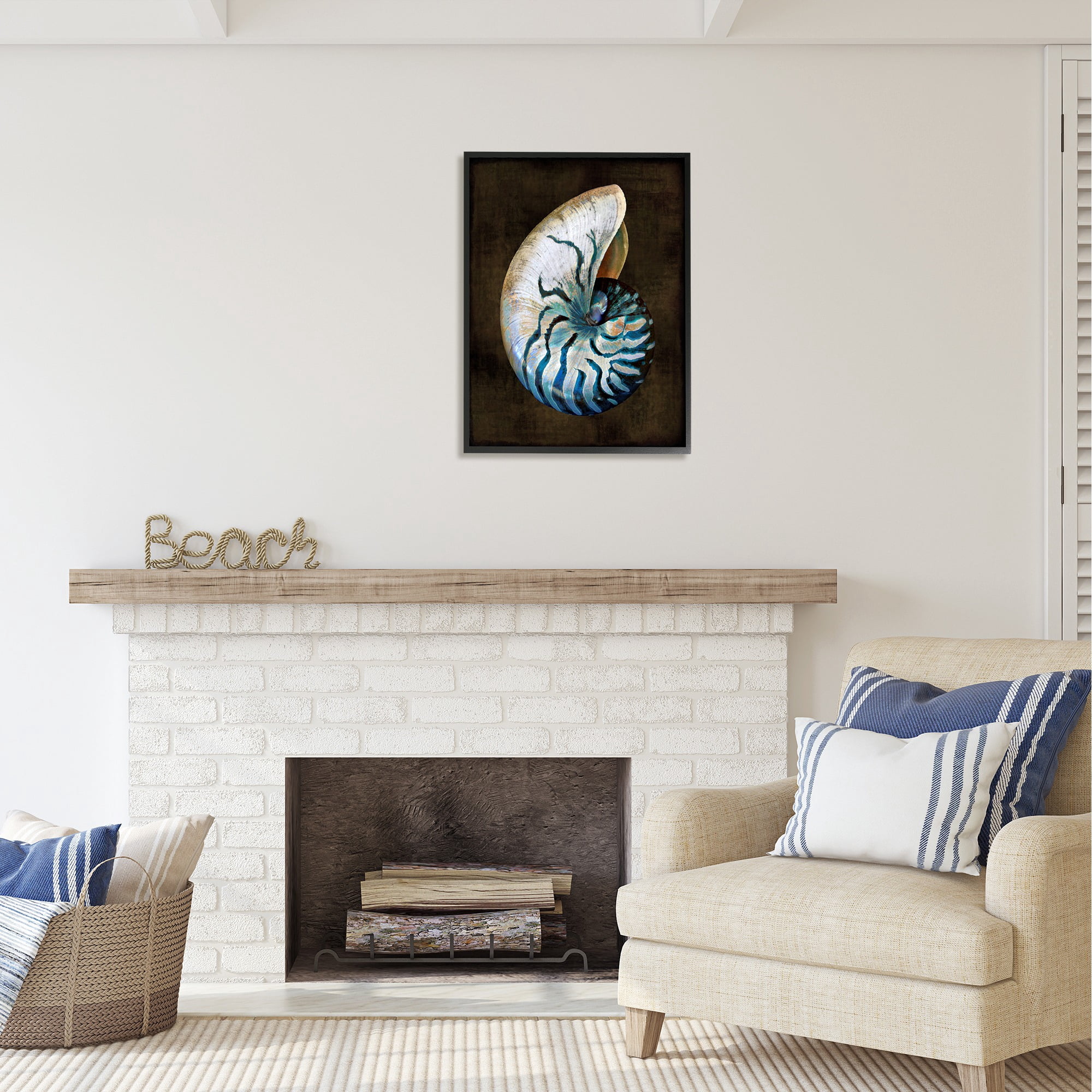 Stupell Industries Dark Nautilus Shell Nature Painting Black Framed Art Print Wall Art, 24 x 30