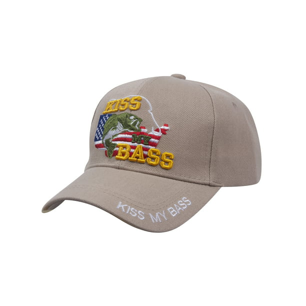 Kiss my Bass Fishing Cap Black All Embroidered Hat Strapback One