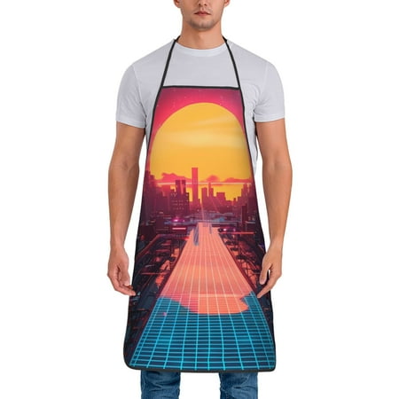 

Junzan Neon Sunset Cyberpunk Cityscape Print Kitchen Cooking Aprons Chef Apron for Men and Women Professional for Cooking Bib Aprons for Kitchen/Crafting/BBQ/Drawing