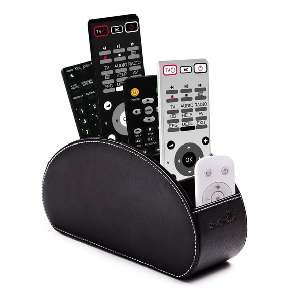 Remote Control Holders Organizer Box with 5 Compartment PU Leather Multi-functional Office Desk Storage Caddy Store Tv Remote for Media Player,Brush,Pencil,Glassees&Office Supplies