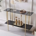 thumbnail image 1 of Rectangle Coffee Table Mid-Century Modern Design L W x H for Living Room - Structure Amber Glass Top and Walnut MDF Shelf Sleek Conical Metal Legs with Gold Finish, 1 of 9