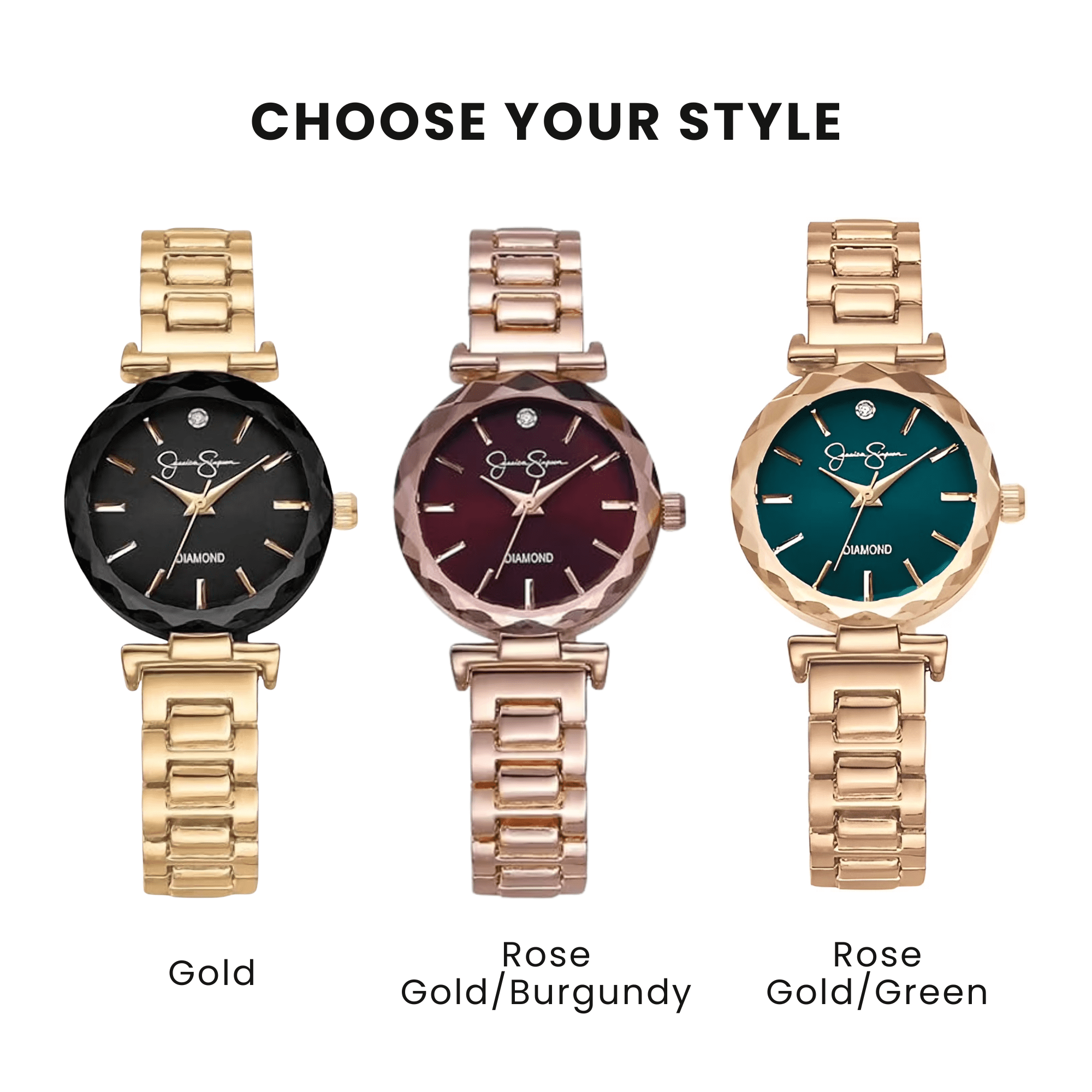 Jessica Simpson Diamond Collection Women Watch, Classic Quartz, Metal Band, Round Faceted Crystal Face, Elegant Dress Watch for Women