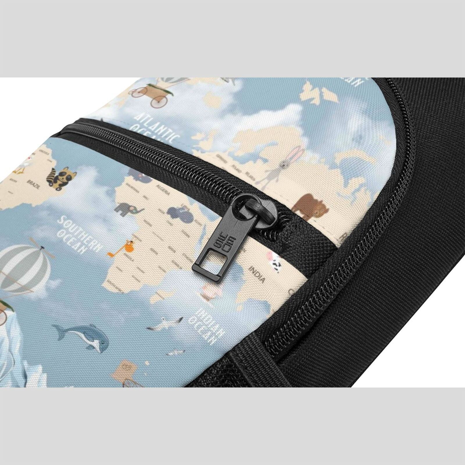 Xecao's Animals Travel World Map Print Sling Bag: A Versatile Chest, Shoulder, and Crossbody Backpack for Casual Days Out, Perfect for Both Men and Women
