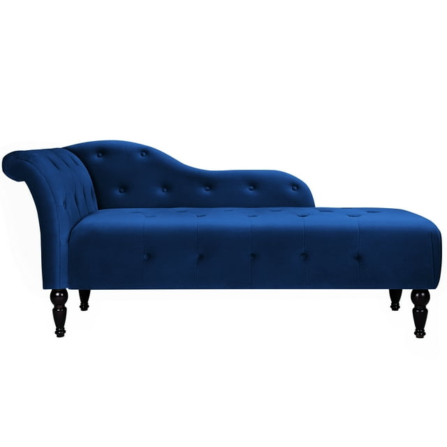 Indoor Chaise Lounge with Solid Wood Legs, Velvet Upholstered Recliner