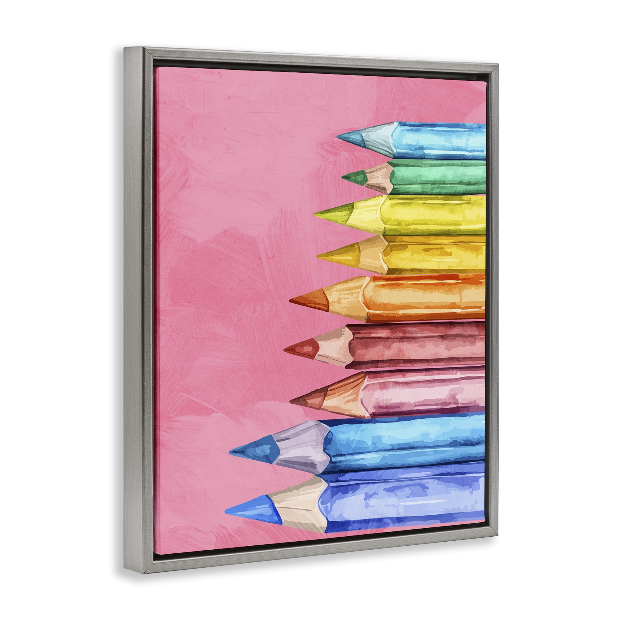 Stupell Industries Vibrant Pencils on Pink Gray Framed Floater Canvas Wall Art, design by Kim Allen