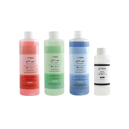 Ultimate Ph Solution - Apera Instruments 8oz. pH Calibration Buffer Solution Kit (pH 4.00, 7.00 & 10.01), plus 4oz 3M KCL Storage Solution for pH/ORP Electrodes