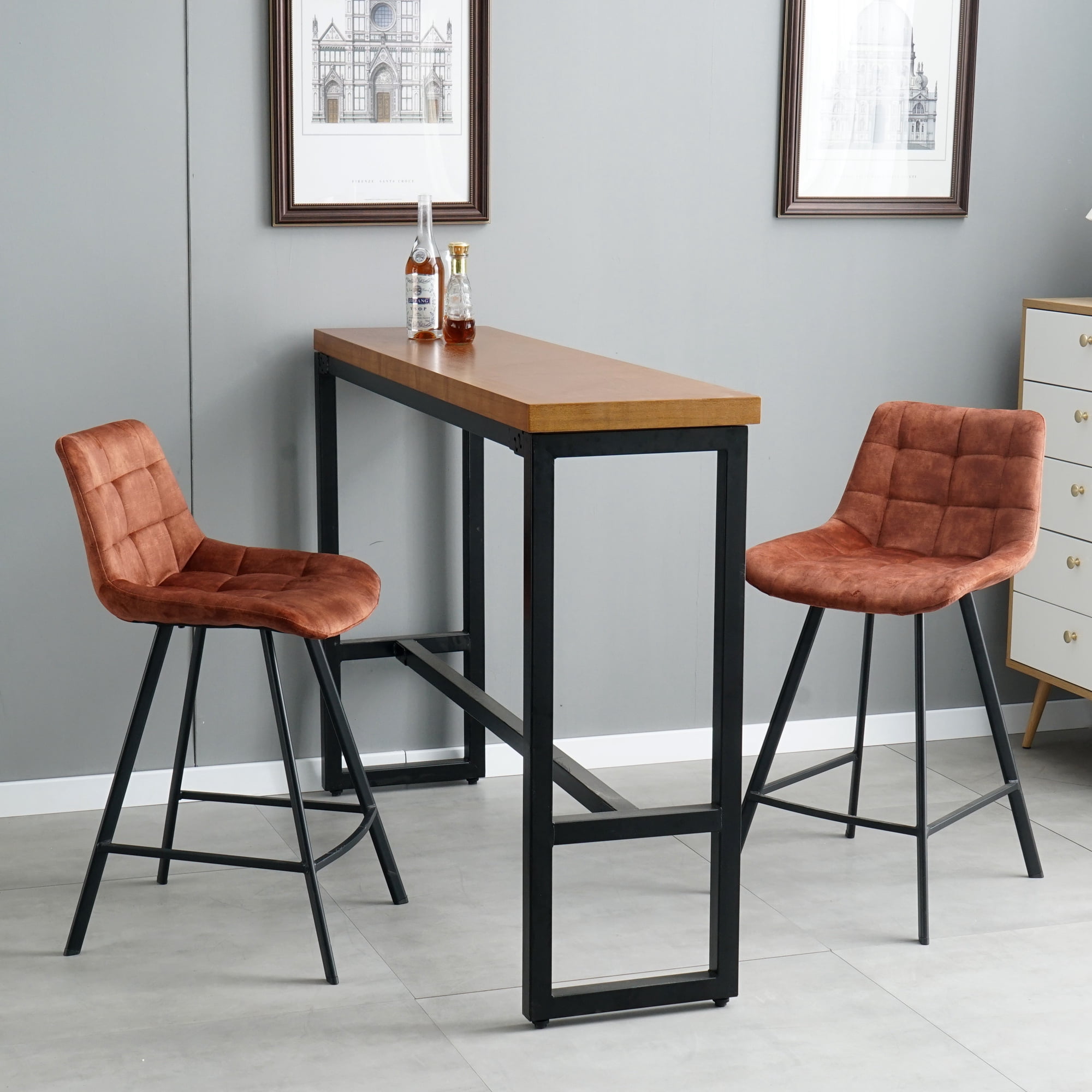 grillen deugd ziekte Set Of 2 Dining Chairs, Velvet Upholstered Bar Stool with Back and Footrest  Modern Nordic Counter Height Barstools Leisure Bar Chair for Living Room,  Dining Room, Offices, Rustic Brown - Walmart.com
