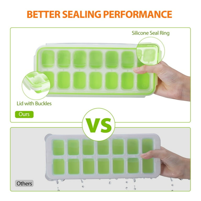 iKich Ice Cube Trays, 2 Pack, Ice Cube Molds with Lid, Easy Release  BPA-free Stackable Ice Molds for Whiskey Cocktail Baby Food, Makes 14 Ice  Cubes per Tray, Green and White 