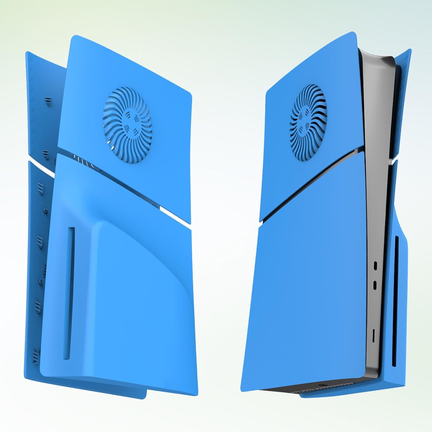 for PS5 Slim Console Faceplate Cover, Custom Replacement Skin Case ABS Cover Plates Side Shell for PS5 Slim Disc Edition (Light Blue, with Cooling Vents)