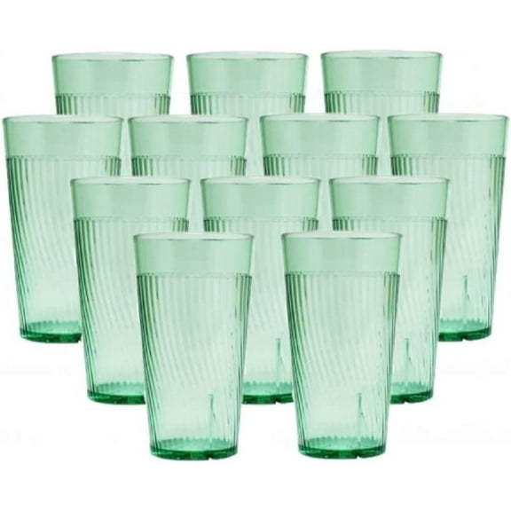 TrueCraftware-  Set of 12 Belize 12 oz. Tumbler/Drinking Cups Green Polycarbonate-Premium Iced Tea Glasses Stackable Reusable Dishwasher Safe Break-Resistant for Home and Restaurants