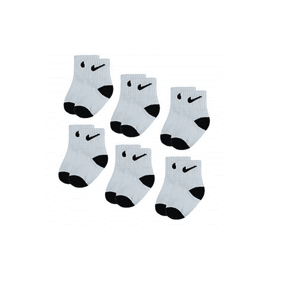 Nike Kids' Toddler Ankle Socks (6 Pairs), White/Black, 2-4 Years
