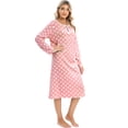 thumbnail image 4 of WBQ Women's Nightgown Sleepshirts Long Sleeve Comfy Nightshirt Crewneck Button Down Nightshirt Polka Dots Casual Mid-Length Sleepwear,Pink S-XXL, 4 of 9