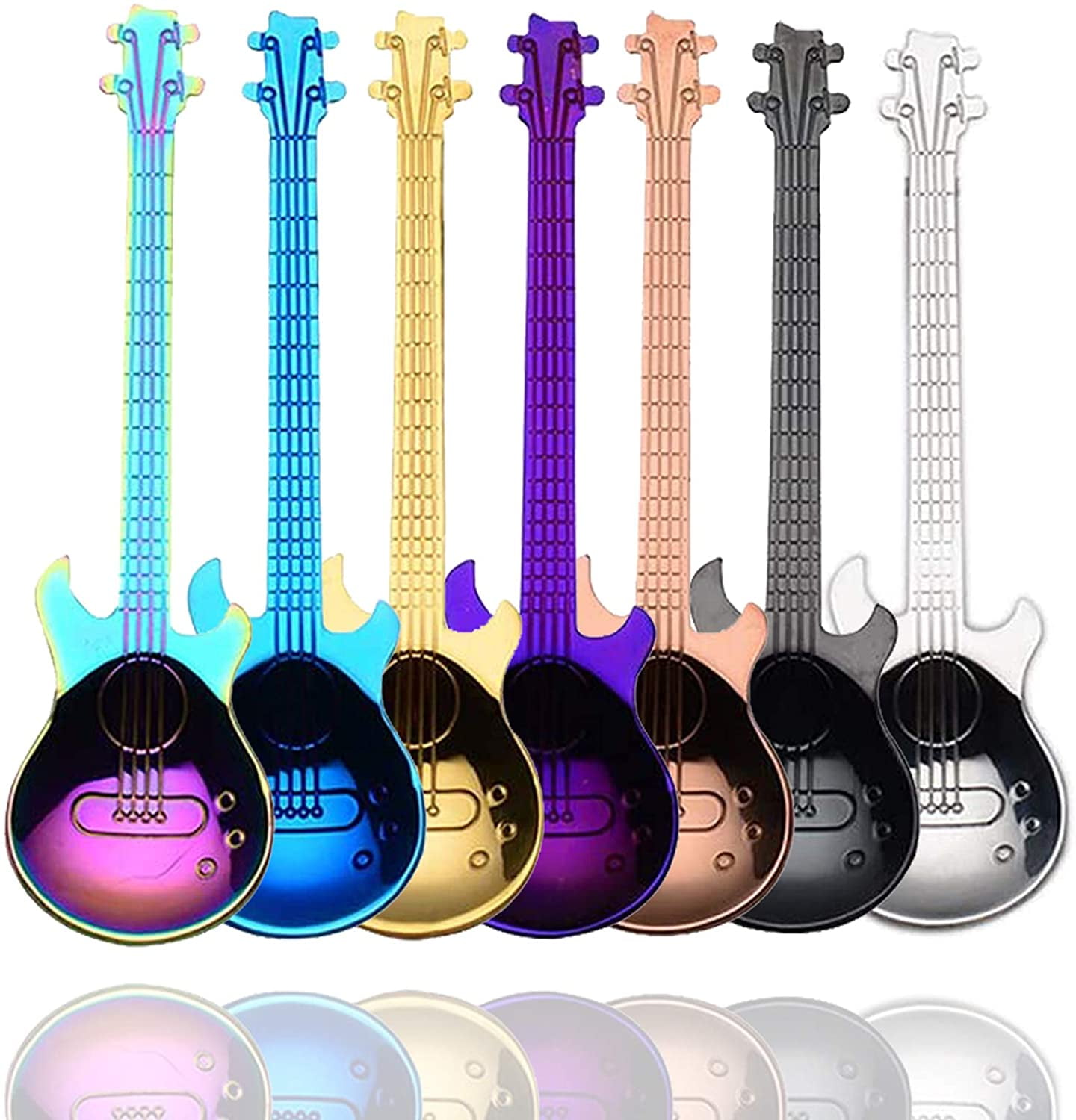 Set of 4 Guitar Shaped Stainless Steel Coffee Spoons Cute & Colorful Hot Sale 