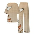 thumbnail image 5 of Women's Pajama Sets Short Sleeve Sleepwear Loungewear Summer Outfits For 2 Cotton Linen Set Oversized T Shirts Straight Leg Pant Tracksuit Plus Size Womens Clothing, 5 of 5