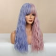 thumbnail image 3 of Perruques Ondulées Longues Perruques Synthétiques Mi-Bleu Mi-Rose avec Franges pour Femmes, 3 of 5