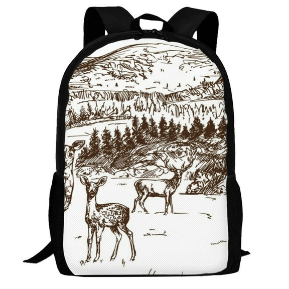 Defioc Woodland Forest With Deers Pattern Carry on Backpack,16.5x12.5x5.5 Personal Item Bag Carry On Backpack Water Resistant Lightweight Daypack