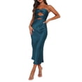 thumbnail image 1 of xiaxaixu Femmes Envelopper Poitrine Robe Bodycon Couleur Unie Évidé Bustier Croix Tie-Up Dos Nu Robe de Cocktail Parti Club Robe Midi, 1 of 5