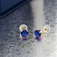 thumbnail image 4 of Gem Stone King 10K Yellow Gold Blue Created Sapphire Stud Earrings for Women Men (1.20 Cttw, Round 5MM), 4 of 4