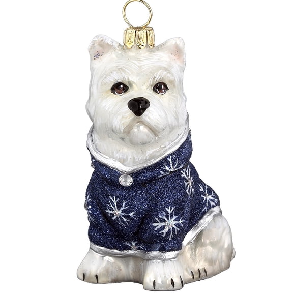 Diva West Highland Terrier Westie Snowflake Coat Polish Glass Christmas Ornament
