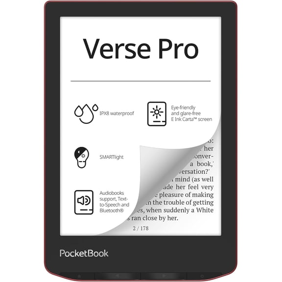 Restored PocketBook Verse Pro E-Reader Waterproof | Eye-Friendly 6'' E-Ink Carta HD Touchscreen | Audio-Book & E-Book Reader | Text-to-Speech Function | SMARTlight | 16GB | WiFi & Bluetooth (Refurbished)