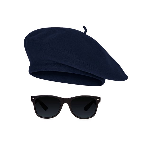 1950s Beatnik Hipster Combo Kit Beret and Sunglass, Navy
