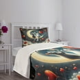 thumbnail image 3 of Ambesonne Cat Quilted Bedspread Set 2 Pcs, Toasting Romantic Moon Hearts, Twin Size, Dark Night Blue Vermilion, 3 of 5