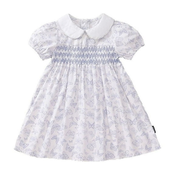 Toddler Girls Dresses Puff Sleeve Peter Pan Collar Flower Printing Dress Kids Girls Summer Rural Style Sweet Soft Comfortable Daily Wear Dresses,2-3 Years