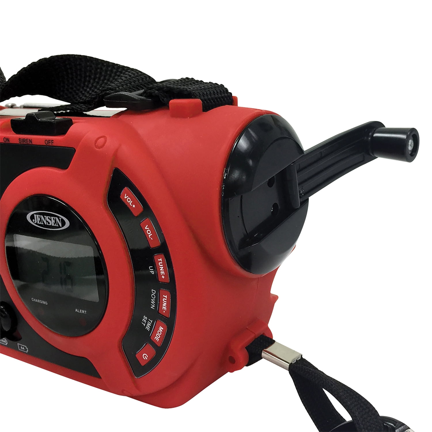 JENSEN JEP-650 Portable Digital AM/FM Weather Radio with Weather Alert, Flashlight, and 4-Way Charging, Red, JEP-650