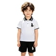 thumbnail image 4 of Ulitacool Boy's Outfits Summer Round Neck Short Sleeve Cartoon Dinosaur Prints Tops Pants Elegant Toddler Wear 3-4 Years White, 4 of 4