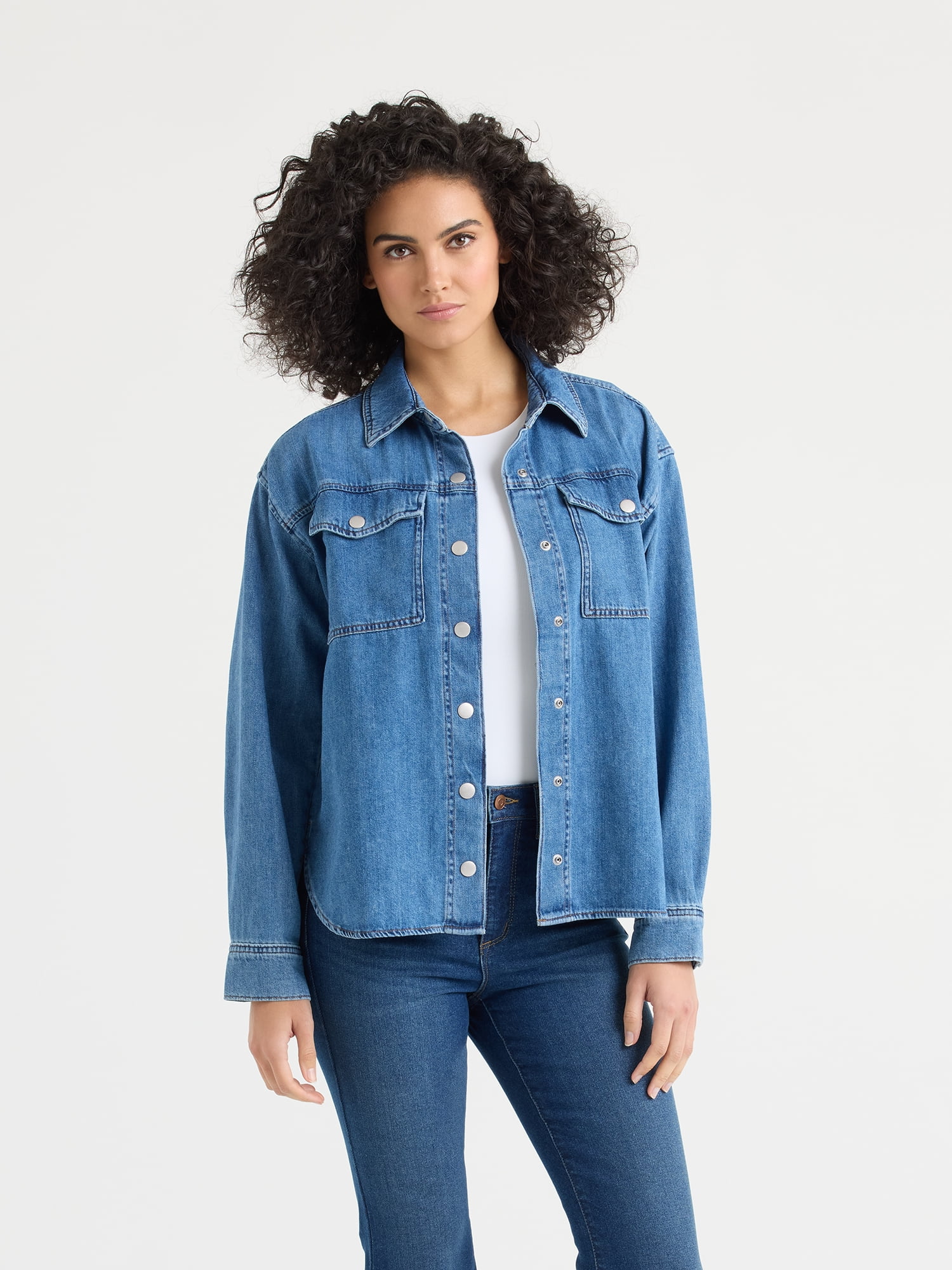Sofia by Sofia Vergara Women's Relaxed Boyfriend Shirt with Long Sleeves, Sizes XS-XXXL