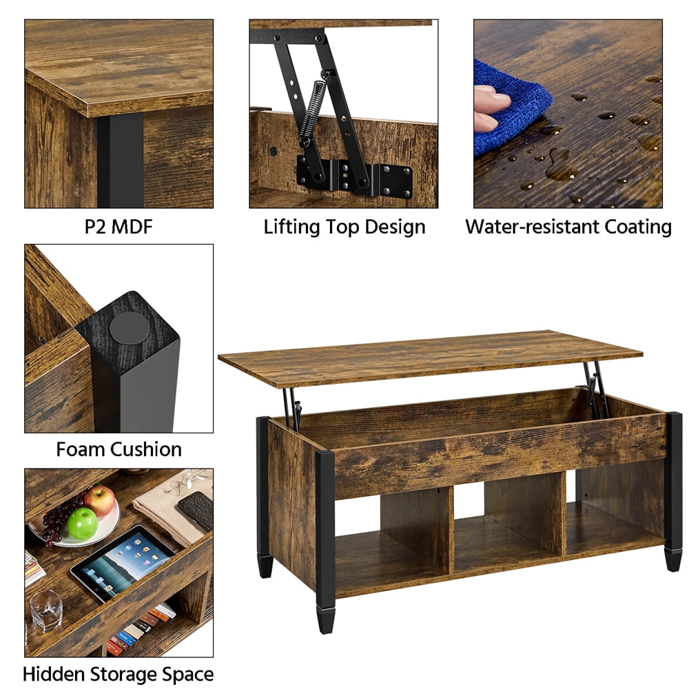 Alden Design 47.5" Lift Top Coffee Table with 3 Storage Compartments, Rustic Brown