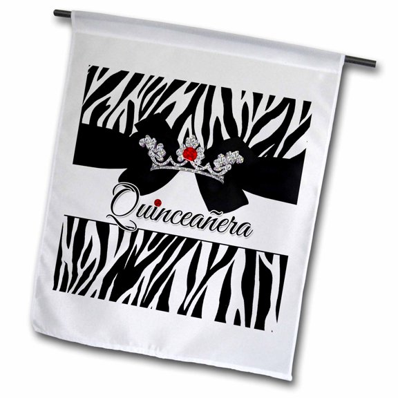 3dRose, Quinceanera Zebra Print with Red and Silver Crown Digital Bling, 12 x 18 inch Garden Flag