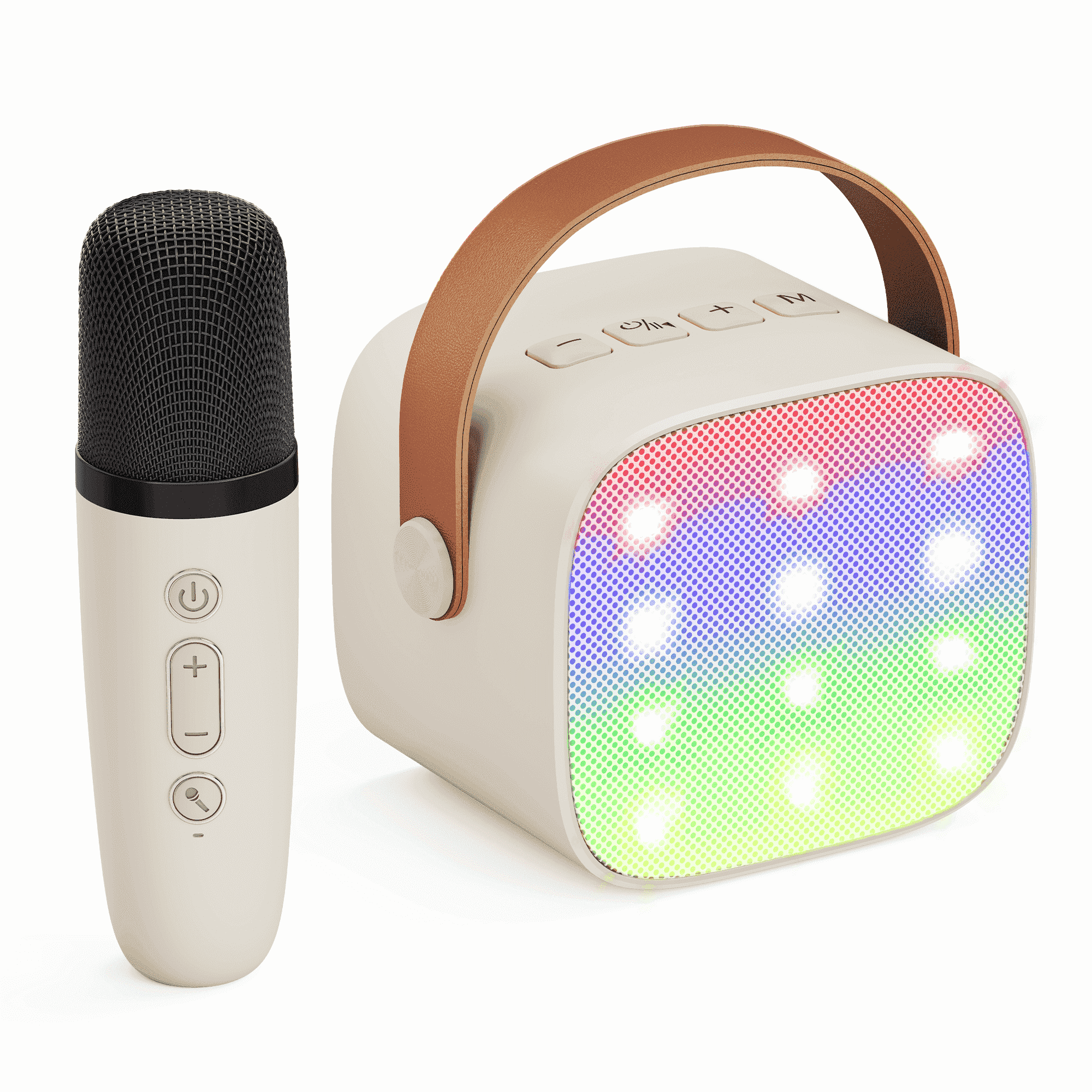 BONAOK Karaoke Machine for Kids, Portable Speaker with Microphone, Ideal Birthday Gift for Girls Boys Family Party, Beige
