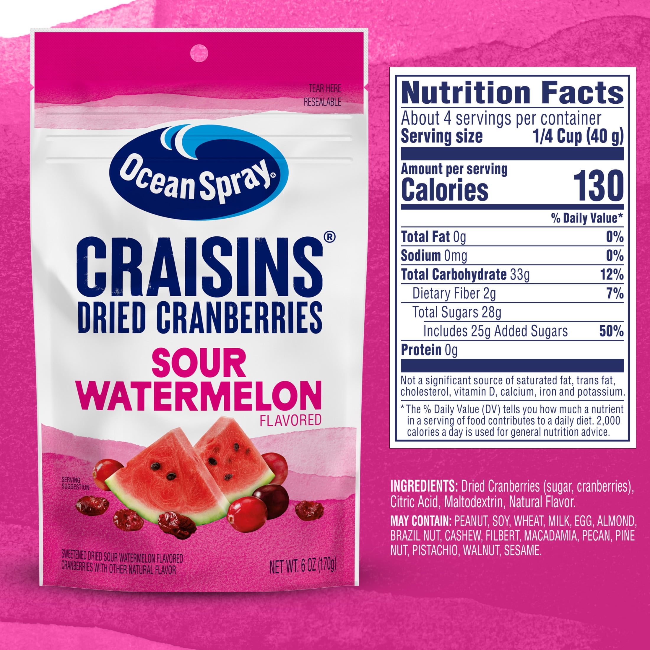 Ocean Spray® Sour Watermelon Flavored Craisins® Dried Cranberries, 6oz